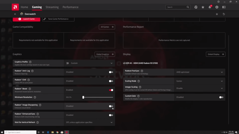 AMD Radeon Software options